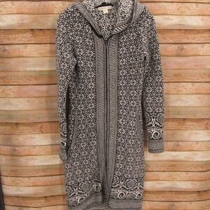 AKINI Black/White Floral Zip Front Sweater Hoodie XS